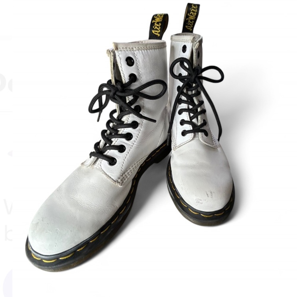 Dr. Martens Women's Distressed White Combat Boots Leather Size 7 L. White